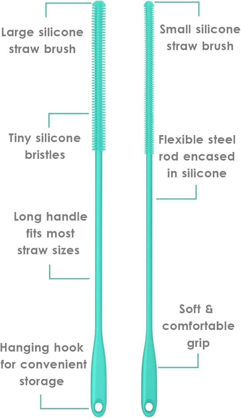 Purtribe Silicone Straw Brush 4 Pack - (2 Small, 2 Wide) - 10 Inches Reusable Straw Cleaner, Pipe Cleaners, Straw Cleaning Tool for Drinking Straws, Pipes, Tubes, Glass and Detailing (Teal) - Image 3